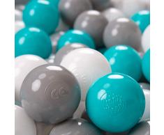 KiddyMoon 1200 ∅ 6Cm Bolas Colores De Plástico para Piscina Certificadas para Niños, Gris/Blanco/Turquesa