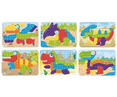 Miniland- Pegs 20 mm: Packs de 6 Modelos (Dinos) -Bright Colors Láminas Hacer mosaicos. (31864)