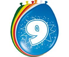 Folat 8714572082099 Globo para Fiesta - Globos para Fiesta, Ovalado, Cumpleaños, 9 año(s), 9 año(s), 8 Pieza(s)
