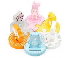 Small Foot Company-11472 Puzzle de Madera, Colorido, Amantes, Base 6 Piezas, Incl. 6 Figuras de Animales, Set de Regalo juguetes, Multicolor (11472) , color/modelo surtido