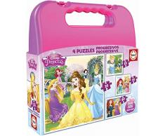 Educa Borrás- Maleta Progresivos puzzle infantil de 12, 16, 20 y 25 piezas, Princesas Disney, a partir de 36 meses, Multicolor, única (16508)