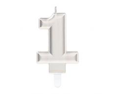 Amscan 9903689 - Vela brillante con número 1 de plata - 7,5 cm