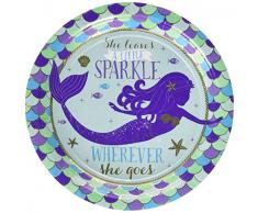 Amscan International Amscan 541975 - Platos de Papel Impresos (18 cm, 8 Unidades), diseño de Sirena, Color Blanco y Negro