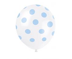 Unique Party-Paquete de 6 globos de látex a lunares, color azul claro, (57586)
