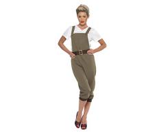 Smiffys-44438L Disfraz De Chica De Campo De La 2A Guerra Mundial, Top, Jardinera Y Pañoleta, Color Caqui, M (44438L)