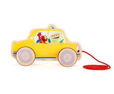 Small Foot Company Taxi Barrio SÉSAMO de la Marca Small Foot de Madera 100% certificada FSC, Juguete de Arrastrar para niños de 1 año para Aprender a Tirar y Correr, con Las Populares Figuras Elmo y Óscar, Multicolor by Legler 10979