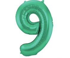 Globo XXL con número 9, en verde, para el 9º cumpleaños o aniversario, 86 cm, para colgar, conectar o para helio