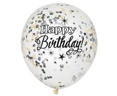 Unique Party- Paquete de 6 globos confetti de cumpleaños, Color plata, oro y negro, 30 cm (58285)