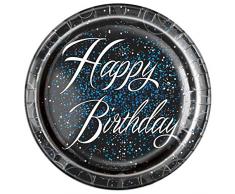 Unique Party- Paquete de 8 platos de papel de cumpleaños, Color azul metálico brillante, 23 cm (57465)