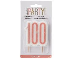 Unique- Number Birthday Candle | Rosegold | 1 Pc. Vela de cumpleaños número, Oro Rosa, 1 Unidad, Color, age 100 (84992)