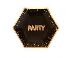 Neviti- Glitz and Glamour Party Platos de papel, Color black/gold, Medium (773277)