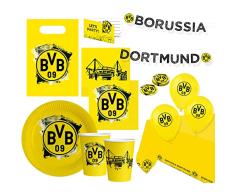 amscan 9909365-66-Juego de vajilla desechable para Fiesta (72 Piezas), diseño del Borussia Dortmund, Multicolor (9909365-66)
