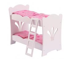 KidKraft- Lil Doll Bunk Bed Litera de madera con ropa de cama rosa, accesorio para muebles de dormitorio para muñecas de 45 cm , Color Rosa (60130)