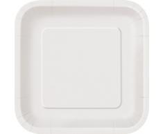 Unique Party- Paquete de 16 platos cuadrados de papel, Color blanco, 18 cm (31053)