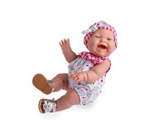JC TOYS- Muñeca Lola Spring Picnic de 36 cm y de Vinilo Suave, Cara Sonriente, muñeca tumbada, Ropa Estampado Vichy y Floral y Sandalias, niña, Fabricada en España, 2 años
