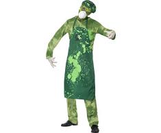 Smiffys Biohazard vestuario masculino con pantalones / Top / delantal / el sombrero / la máscara y guantes (M, verde)