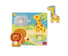 Goula - Puzzle con Animales de la Selva, Color Azul, Rojo y Amarillo (Diset 53004)