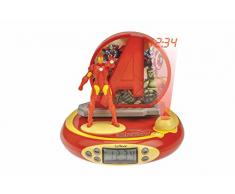 LEXIBOOK Marvel Avengers Los Vengadores Iron Man Radio Reloj proyector, Luz de Noche incorporada, proyección de Tiempo en el Techo, Efectos de Sonido, Funciona con batería, Rojo/Amarillo, RP510AV