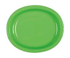 Unique Party- Paquete de 8 platos ovalados de papel, Color verde lima (31419)