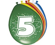 Folat - 5 Año Globos para Fiesta Decoración - Multicolor - 12In/30cm - 8 Piezas