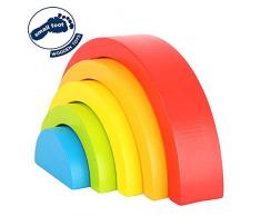 Small Foot- Juguetes de Habilidades motoras para bebés Arco Iris con Cinco Colores y Formas Diferentes, Juego de Agarre Ideal para los Primeros Meses (10585)