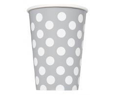 Unique Party-Paquete de 6 vasos de papel a lunares, color plata, (37286)