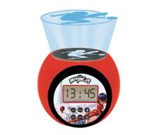 Lexibook Tales of Ladybug & Cat Noir Reloj despertador con proyector Miraculous con función de repetición y alarma, luz nocturna con temporizador, pantalla LCD, batería, Rojo/Negro, RL977MI