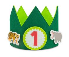 BONNYCO Corona Cumpleaños Animales Selva con Números Intercambiables del 0 al 9 y Figuras Tematizadas Corona Cumpleaños 1 Año en Adelante, Decoracion Cumpleaños Niño Jungla, Carnaval