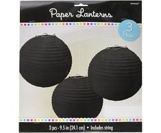 amscan- 3 Count Black Paper Lanterns (-) Farol de Papel, Color Negro, 9 1/2 (24055-10)