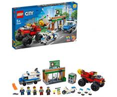 LEGO City Police - Policía: Atraco del Monster Truck, Set de Construcción a Partir de 5 Años, Contiene 2 Minifiguras, Camión Magnético, Banco de Juguete, Furgoneta Policía y Moto (60245)