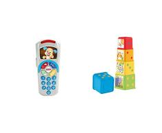 Fisher-Price - Mando a Distancia Perrito, Juguete Electrónico Bebé +6 Meses (Mattel DLD35) + Bloques apila y descubre, Juguete bebé (Mattel CDC52)