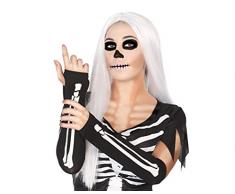 Atosa-33727 Atosa-33727-Accesorio-Guantes Halloween Sin Dedos Mitones Esqueleto, Color Negro (33727)