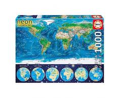 Educa- Serie Neon Fluorescent Puzzle 1.000 Piezas Mapamundi Físico, Brilla en la Oscuridad (16760)