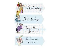 Talking Tables Pack de 12 decoraciones de fiesta de Alicia en el país de las maravillas | Señales de flecha para la fiesta del té de Mad Hatters con citas y personajes del libro