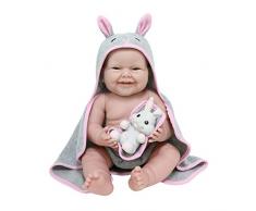 JC TOYS Muñeco Cuerpo Goma, Toalla Gris con Capucha, con Conejo Mascota, Nino 43 18007