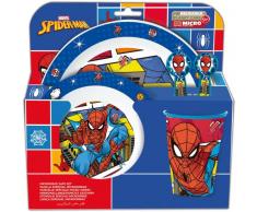 Set vajilla infantil reutilizable apta para microondas compuesta por vaso, plato, cuenco y cubiertos de Spiderman
