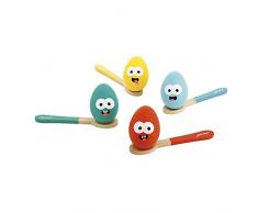 Janod - Carrera de Huevos - Juego de Habilidad - 4 Cucharas y 4 Huevos de Madera - Destreza y Equilibrio - Certificado FSC - Pintura al Agua - A partir de 3 Años, J07729