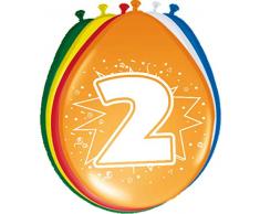 Folat - 2 Año Globos para Fiesta Decoración - Multicolor - 12In/30cm - 8 Piezas