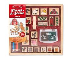 Melissa & Doug Juego de sellos de madera, La Granja, 20 sellos, 5 lápices y una almohadilla para estampar, Juguete creativo de madera, Regalo para niños y niñas de 3 4 5 6 7 Años