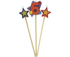 Unique Party - Velas de Cumpleaños con Forma de Estrella - Número 6 - Conjunto de 3 (34046)
