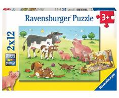 Ravensburger - Puzzle 2 x 12, Familias Animales (07590)