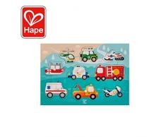 Hape International- Hape E1406 Einsatzfahrzeuge Puzzle Vehículos Emergencia, Multicolor