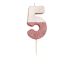 Talking Tables- Vela Número 5 Con Brillo De Oro Rosa Para niños, adultos, 50 cumpleaños, aniversario, hito, Color (BDAY-CANDLE-RG-5)