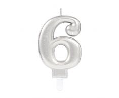 Amscan 9903694 - Vela de cumpleaños con número 6, color plateado