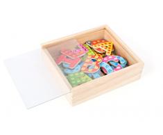 Small Foot 10732 magnético de Letras en Caja de Madera, 37 Letras Designs de Colores, Jugador isch el Aprendizaje ABC y Primera Palabras Escritura