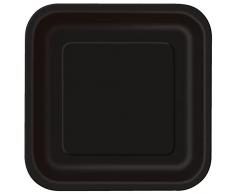 Unique- Platos Cuadrados de Papel Ecológicos-23 cm Negro-Paquete de 14, Color black (32060EU)
