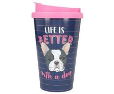 Depesche 2180.032 to-Go - Taza de plástico con texto en alemán, 350 ml, diseño con texto Life is Better with a Dog, multicolor