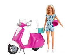 Barbie - Muñeca y Moto Scooter de juguete con accesorios (Mattel GBK85)