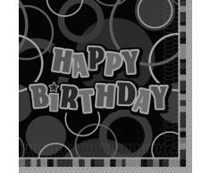 Unique Party-Paquete de 16 servilletas de papel Happy Birthday, color negro, Feliz Cumpleaños (28472)