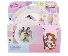 Set vajilla infantil reutilizable apta para microondas compuesta por vaso, plato, cuenco y cubiertos de Princesas Disney